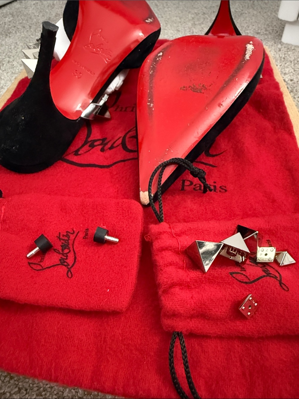 Christian Louboutin Planet Choc 80mm Black Suede Pointed Mule w Silver Studs - Picture 4 of 4